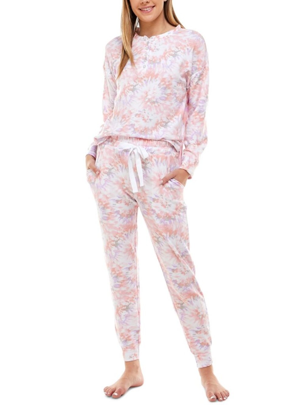 Roudelain Womens Long Sleeve Henley Top & Jogger Lounge Set